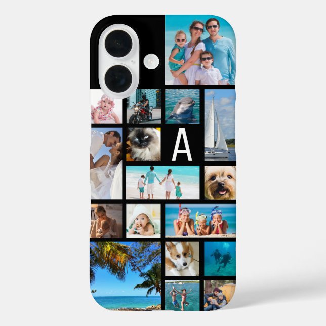Photo Collage Monogram 17 Photos Black Case-Mate iPhone Case (Back)