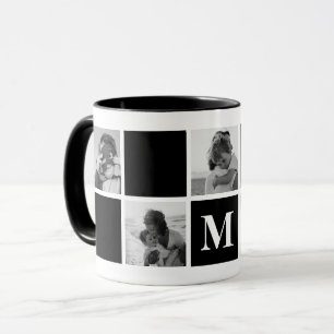 Photo Collage Monogram Black and White Mug