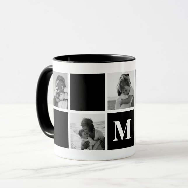 Photo Collage Monogram Black and White Mug (Front Left)
