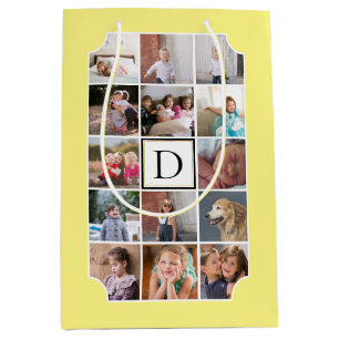 Photo collage monogram curved corners light yellow medium gift bag