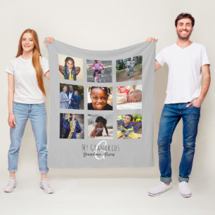 Photo Collage Monogram Grandparent Grandkids Grey Fleece Blanket