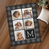 Photo Collage - Monogram Grey Black Buffalo Plaid
