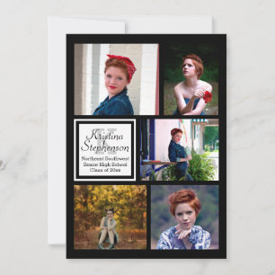 Photo Collage Monogram High School Graduation Invitation