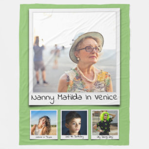 Photo Collage Monogram Names Pistachio Green Large Fleece Blanket
