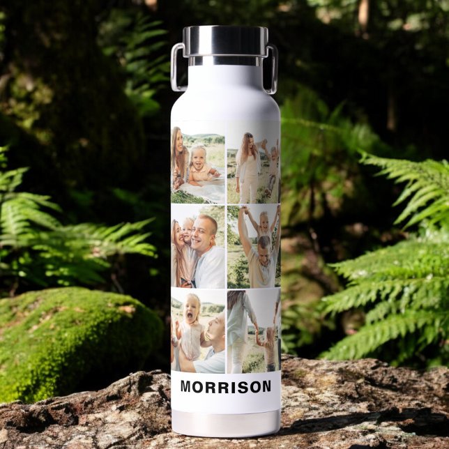 Photo Collage Monogram Personalised Family Water Bottle (Creator Uploaded)