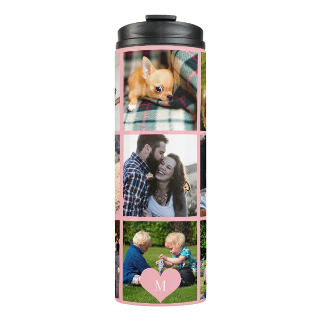 Photo collage monogram personalised modern blush thermal tumbler (Front)