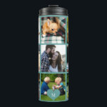 Photo collage monogram personalised modern green thermal tumbler<br><div class="desc">Add 9 family, kids, pets or best friends photos and create your own beautiful collage grid thermal tumbler with your monogram name initial inside a green heart. Easy to personalise with your custom square images and letter. It can be a nice thoughtful keepsake gift for a family member, friend, or...</div>