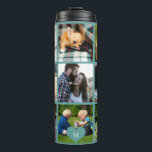 Photo collage monogram personalised modern green thermal tumbler<br><div class="desc">Add 9 family, kids, pets or best friends photos and create your own beautiful collage grid thermal tumbler with your monogram name initial inside a green heart. Easy to personalise with your custom square images and letter. It can be a nice thoughtful keepsake gift for a family member, friend, or...</div>