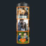 Photo collage monogram personalised modern orange thermal tumbler<br><div class="desc">Add 9 family, kids, pets or best friends photos and create your own beautiful collage grid thermal tumbler with your monogram name initial inside a orange heart. Easy to personalise with your custom square images and letter. It can be a nice thoughtful keepsake gift for a family member, friend, or...</div>