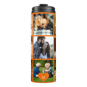 Photo collage monogram personalised modern orange thermal tumbler