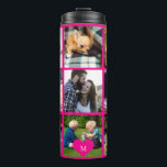Photo collage monogram personalised modern pink thermal tumbler<br><div class="desc">Add 9 family, kids, pets or best friends photos and create your own beautiful collage grid thermal tumbler with your monogram name initial inside a hot pink heart. Easy to personalise with your custom square images and letter. It can be a nice thoughtful keepsake gift for a family member, friend,...</div>