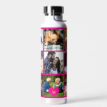 Photo collage monogram personalised modern pink water bottle<br><div class="desc">Add 9 family, kids, pets or best friends photos and create your own beautiful collage grid water bottle with your monogram name initial inside a hot pink heart. Easy to personalise with your custom square images and letter. It can be a nice thoughtful keepsake gift for a family member, friend...</div>