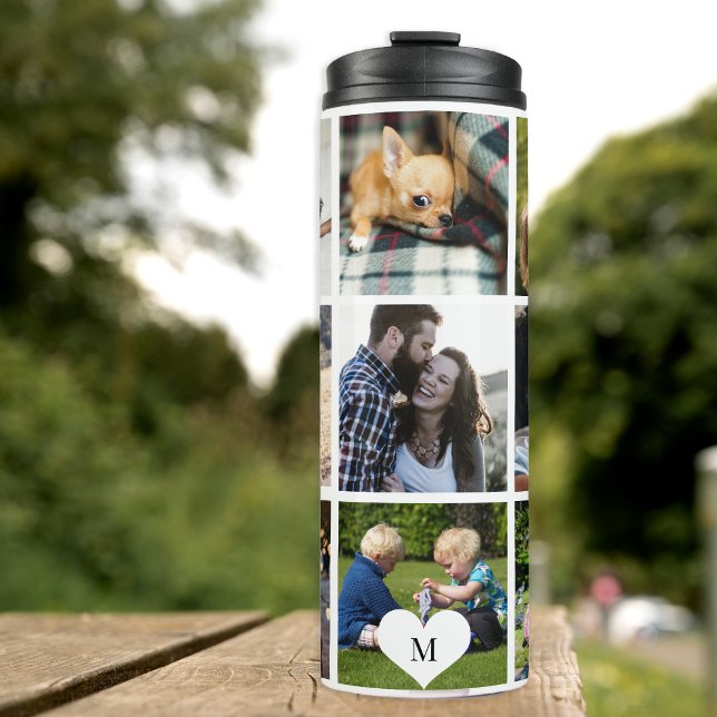 Photo collage monogram personalised modern thermal tumbler (Creator Uploaded)