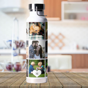 Photo collage monogram personalised modern water bottle