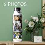 Photo collage monogram personalized modern water bottle<br><div class="desc">Add 9 family, kids, pets or best friends photos and create your own beautiful collage grid water bottle with your monogram name initial inside a white heart. Easy to personalize with your custom square images and letter. It can be a nice thoughtful keepsake gift for a family member, friend or...</div>