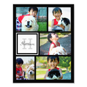 Photo Collage Monogram Print, Five Pictures