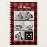 Photo Collage - Monogram Red Black Buffalo Plaid Planner<br><div class="desc">Background includes an optional, rustic, manly check Pattern - Use five Instagram square photos or really any picture to create a unique and personal gift. Or you can keep the hipster puppy and make a trendy keepsake. If you need to adjust the pictures, click on the customise tool to make...</div>