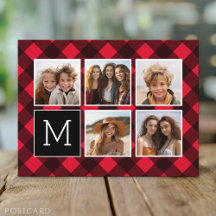 Photo Collage - Monogram Red Black Buffalo Plaid
