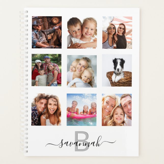 Photo collage monogram white modern 2026 planner (Front)