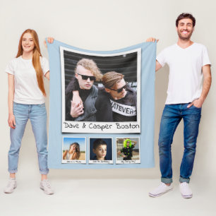 Photo Collage Monograms Names Powder Blue Medium Fleece Blanket