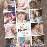 Photo Collage Mum Fleece Blanket<br><div class="desc">Personalised mothers day gift featuring a white background that can be changed to any colour,  11 photos of a mum and her kids,  a cute red heart,  the words "best mummy ever",  and the year.</div>