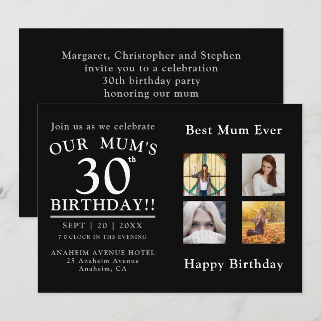 Photo Collage Mum's 30th Birthday Party Invitation (Front/Back)