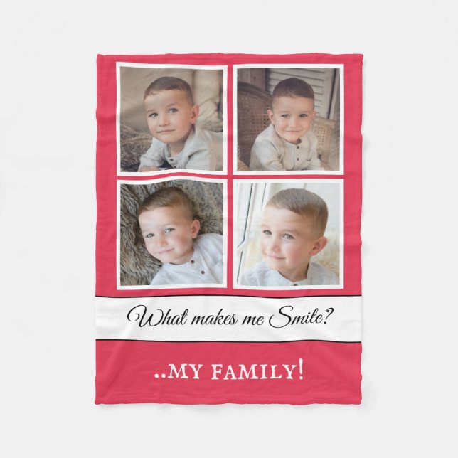 Photo collage my family white red fleece blanket (Front)