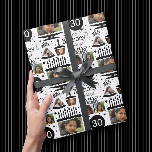 Photo Collage Name 30th Birthday Wrapping Paper (Creator Uploaded)