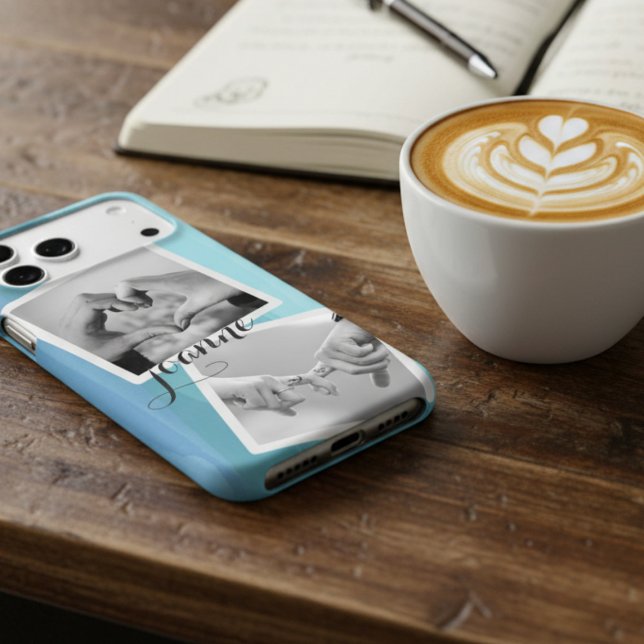 Photo Collage Name Cool Blue Watercolour Case-Mate (Coffee & Custom Style! Your Unique iPhone Case.)