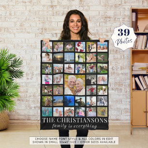 Photo Collage Name FAMILY IS EVERYTHING Fleece Blanket