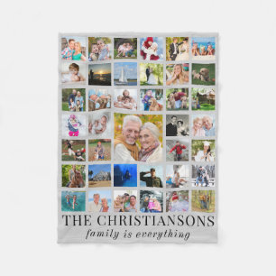 Photo Collage Name FAMILY IS EVERYTHING Grey Fleece Blanket