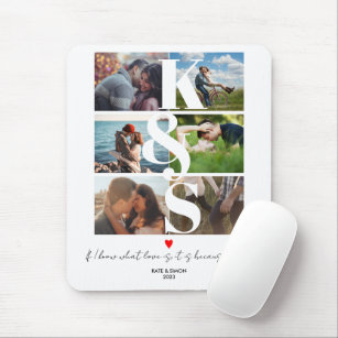 Photo Collage Name Initial Couple Gift for Him Mouse Mat