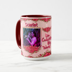 Photo Collage  Name Valentine's Day Floral Coffee Mug