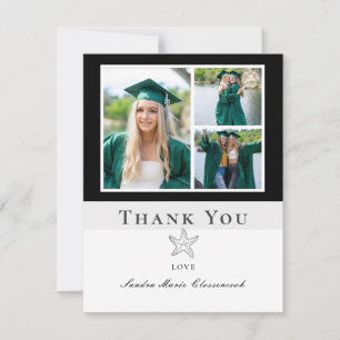 Photo Collage Nautical Black Starfish Graduate Thank You Card