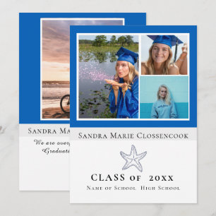 Photo Collage Nautical  Blue Starfish graduate Announcement