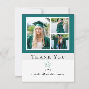 Photo Collage Nautical Green Starfish graduate Thank You Card