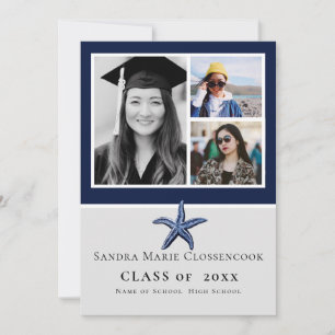 Photo Collage Nautical Starfish Navy graduation  Announcement