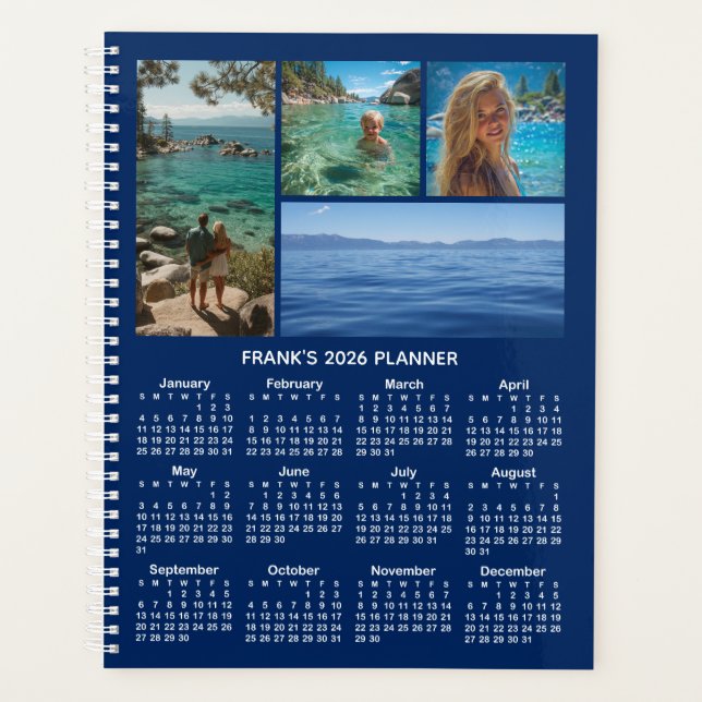 Photo Collage Navy and White 2026 Calendar Planner (Front)