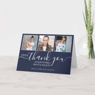 Photo Collage Navy Blue Graduation 2022 Thank You Card