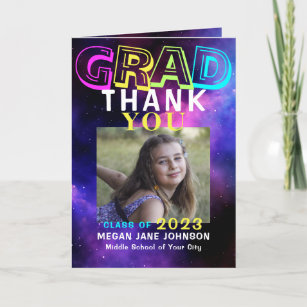 Photo collage neon middle school 2022 graduation thank you card