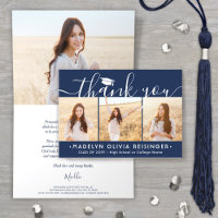 Photo Collage New Address Navy Blue Graduation