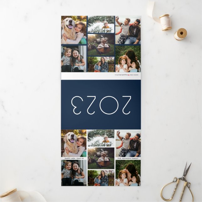 Photo Collage New Year Holiday Tri-Fold Holiday Card (Outside)