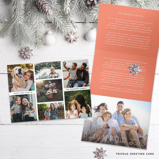 Photo Collage New Year Holiday Tri-Fold Holiday Card (Creator Uploaded)