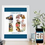 Photo Collage Number 18 Personalised 18th Birthday Poster<br><div class="desc">Custom Poster with number 18 photo collage - perfect for a unique 18th birthday gift. The poster is white with ocean blue borders and typography. The photo collage holds up to 12 of your favourite family photos or create your own timeline of the last 18 years. The template is set...</div>