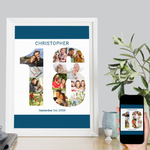 Photo Collage Number 18 Personalised 18th Birthday Poster