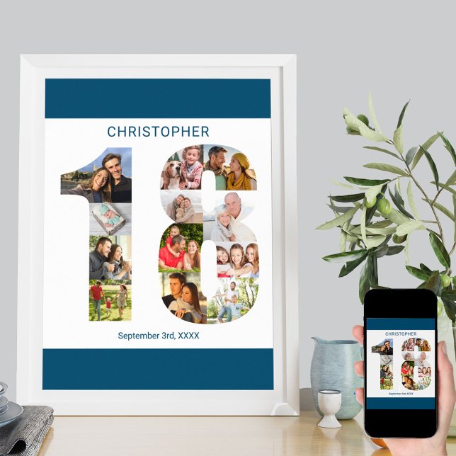 Photo Collage Number 18 Personalised 18th Birthday Poster (Creator Uploaded)