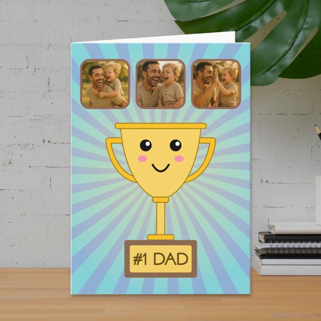 Photo Collage Number 1 Dad Trophy Card (Creator Uploaded)