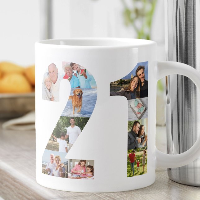 Photo Collage Number 21 - 21st Birthday Large Coffee Mug (Creator Uploaded)