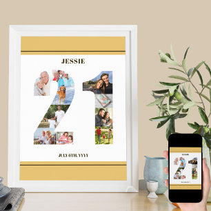 Photo Collage Number 21 Neutral 21st Birthday Poster
