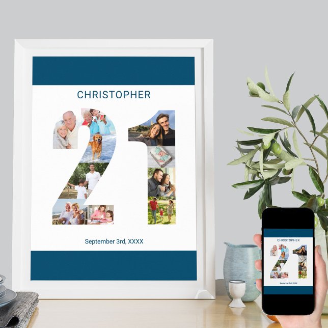 Photo Collage Number 21 Personalised 21st Birthday Poster (Creator Uploaded)